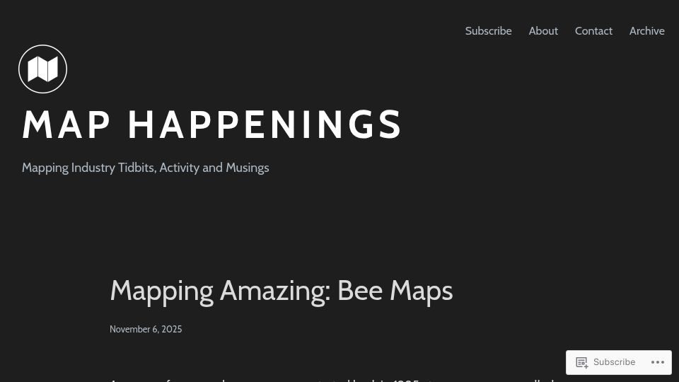 Screenshot of maphappenings.com: Mapping Amazing: Bee Maps