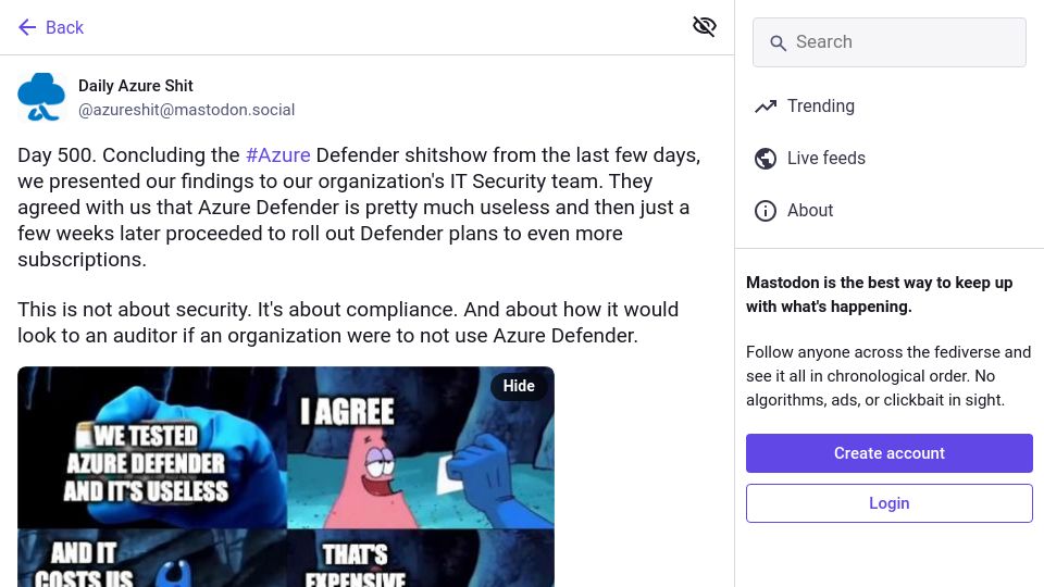 Screenshot of azsh.it: Five hundred reasons to not use Microsoft Azure