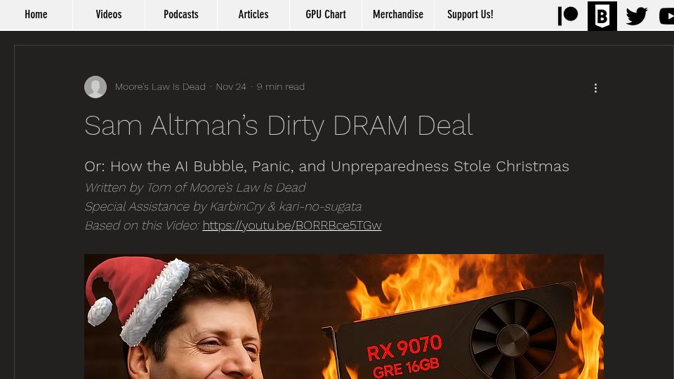 Screenshot of mooreslawisdead.com: Sam Altman’s DRAM Deal