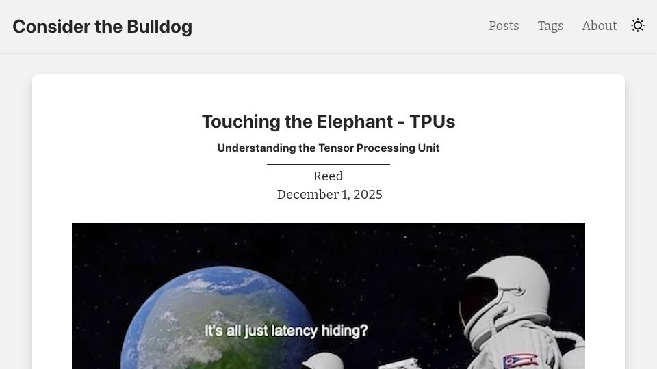 Screenshot of considerthebulldog.com: Touching the Elephant – TPUs
