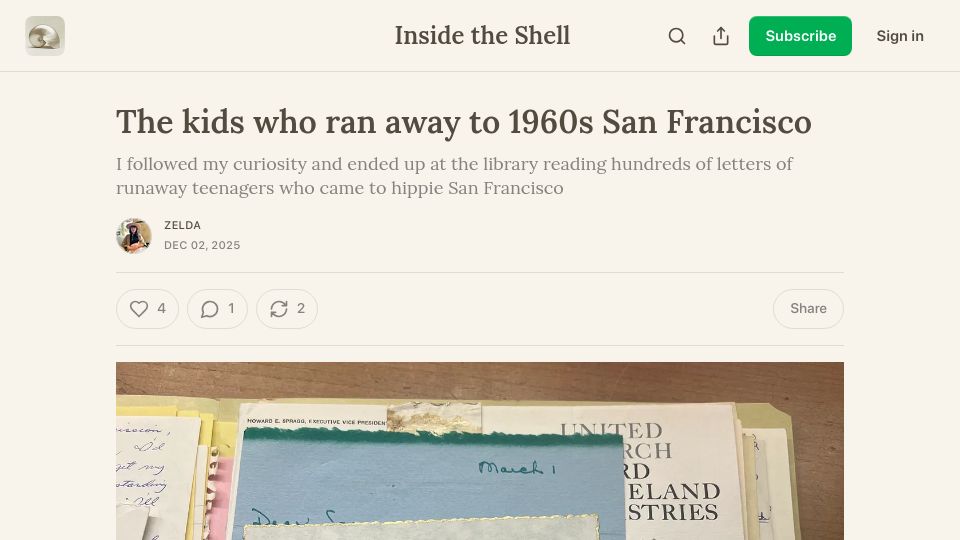 Screenshot of fieldnotes.nautilus.quest: Kids who ran away to 1960s San Francisco