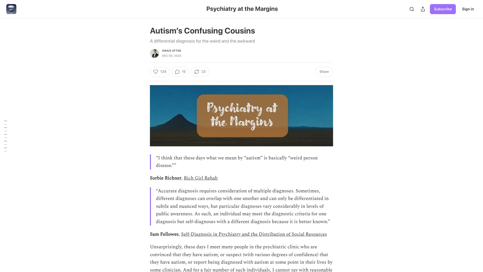 Screenshot of psychiatrymargins.com: Autism's confusing cousins