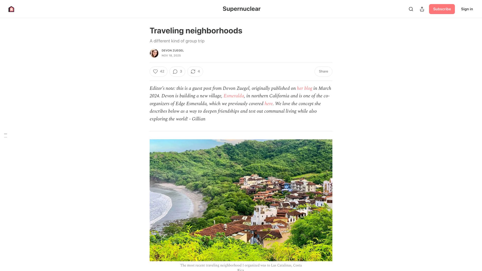Screenshot of supernuclear.substack.com: Traveling Neighborhoods
