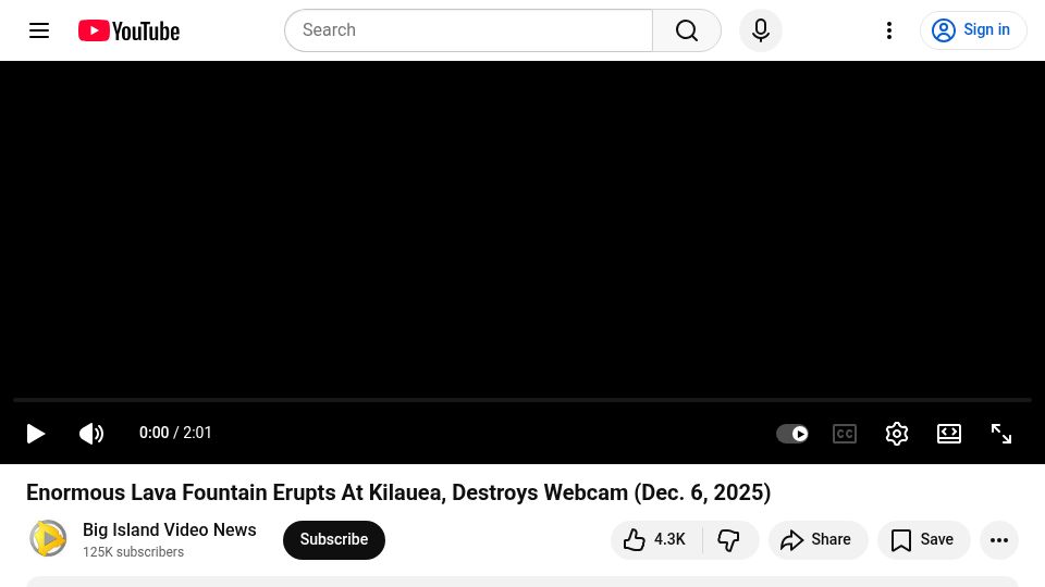 Screenshot of youtube.com: Kilauea erupts, destroying webcam [video]