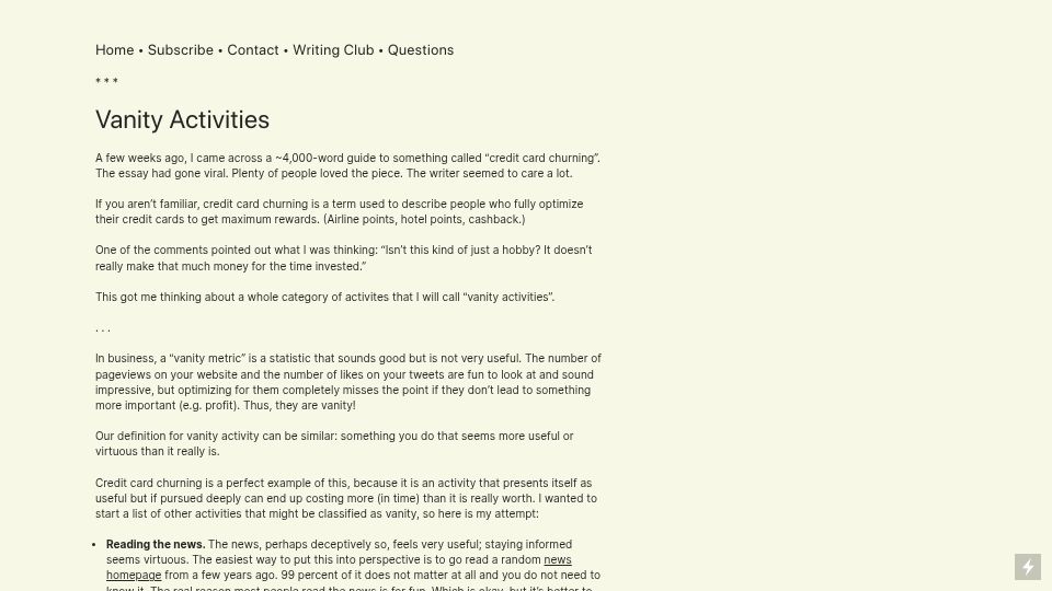 Screenshot of quarter--mile.com: Vanity activities