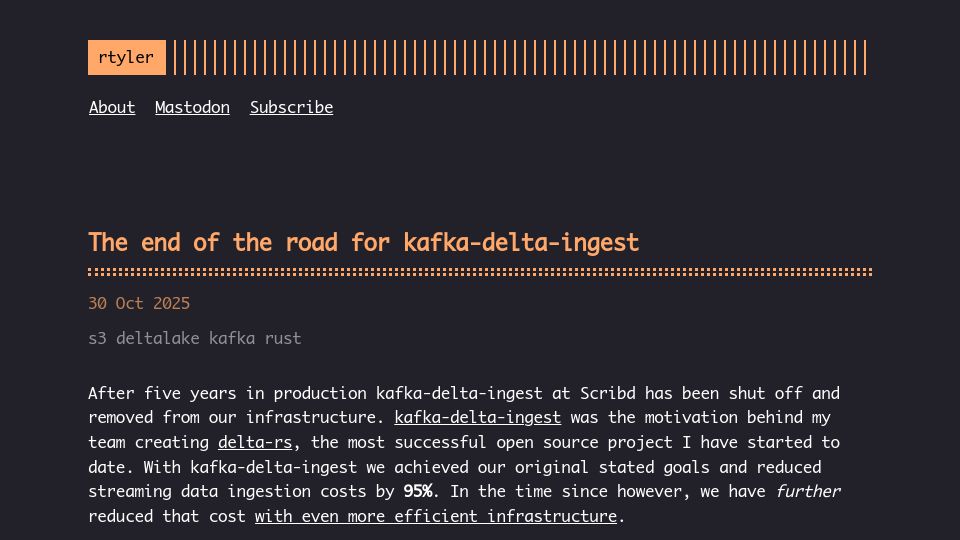 Screenshot of brokenco.de: The end of the road for Kafka-delta-ingest