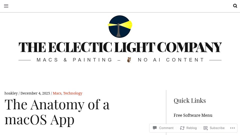 Screenshot of eclecticlight.co: The Anatomy of a macOS App