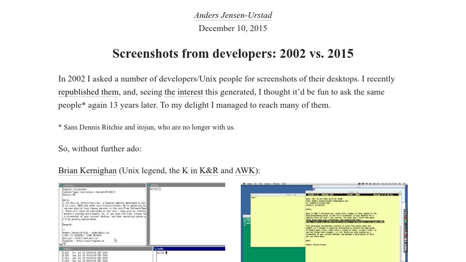 Screenshot of anders.unix.se: Screenshots from developers: 2002 vs. 2015 (2015)