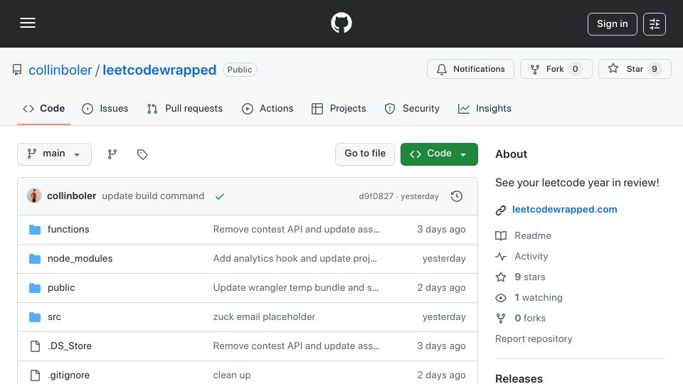 Screenshot of github.com: Show HN: Spotify Wrapped but for LeetCode