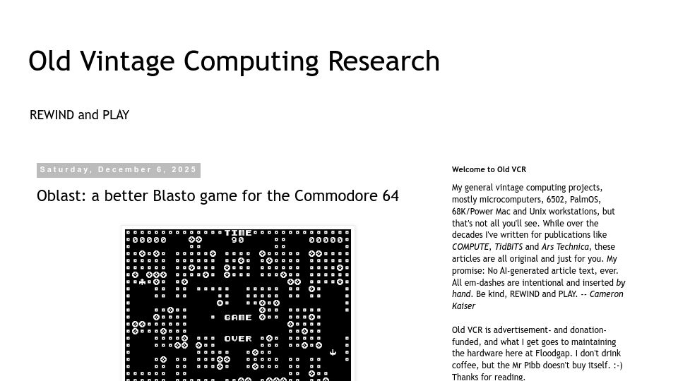 Screenshot of oldvcr.blogspot.com: Oblast: A better Blasto game for the Commodore 64