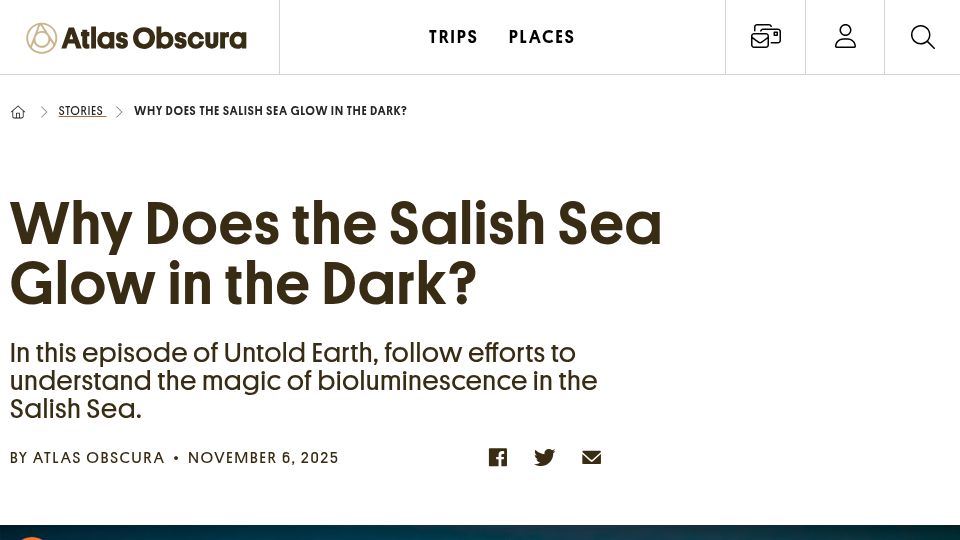 Screenshot of atlasobscura.com: Why does the Salish Sea glow in the dark?