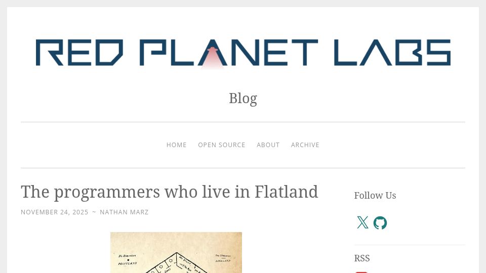 Screenshot of blog.redplanetlabs.com: The programmers who live in Flatland