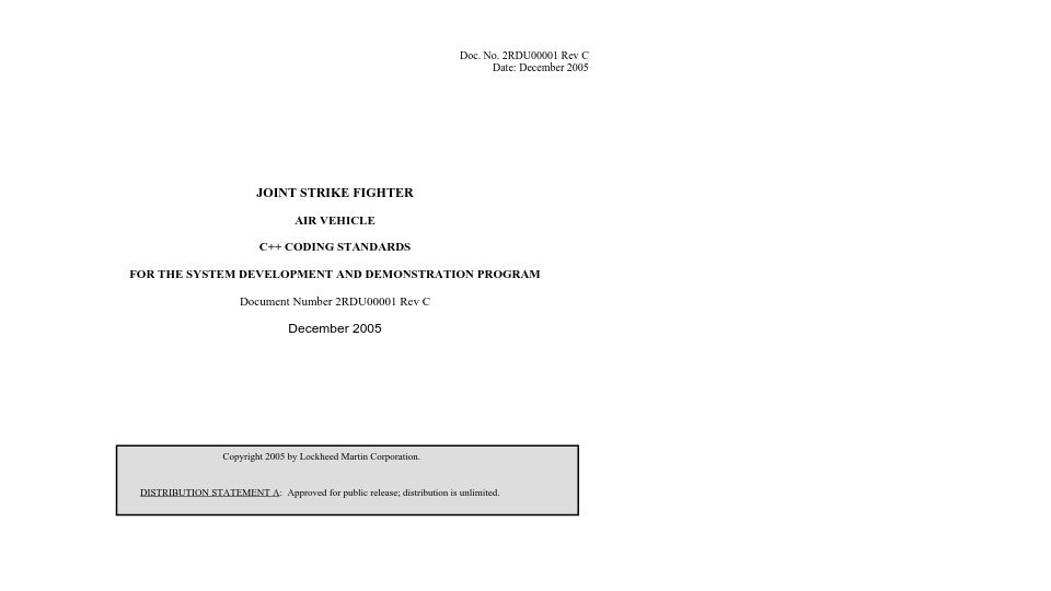 Screenshot of stroustrup.com: F-35 Fighter Jet's C++ Coding Standards [pdf]