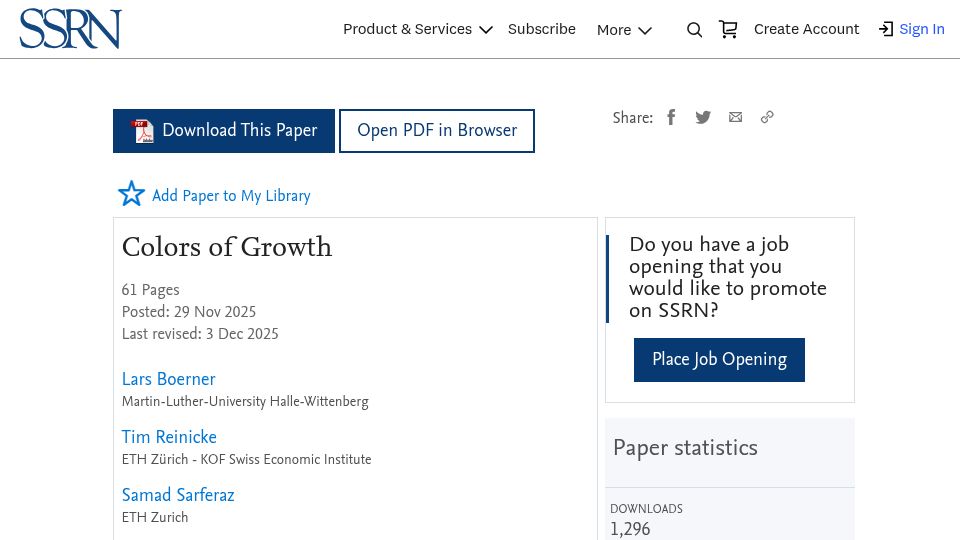 Screenshot of papers.ssrn.com: Colors of Growth