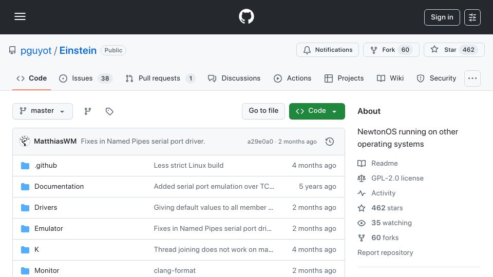 Screenshot of github.com: Einstein: NewtonOS running on other operating systems
