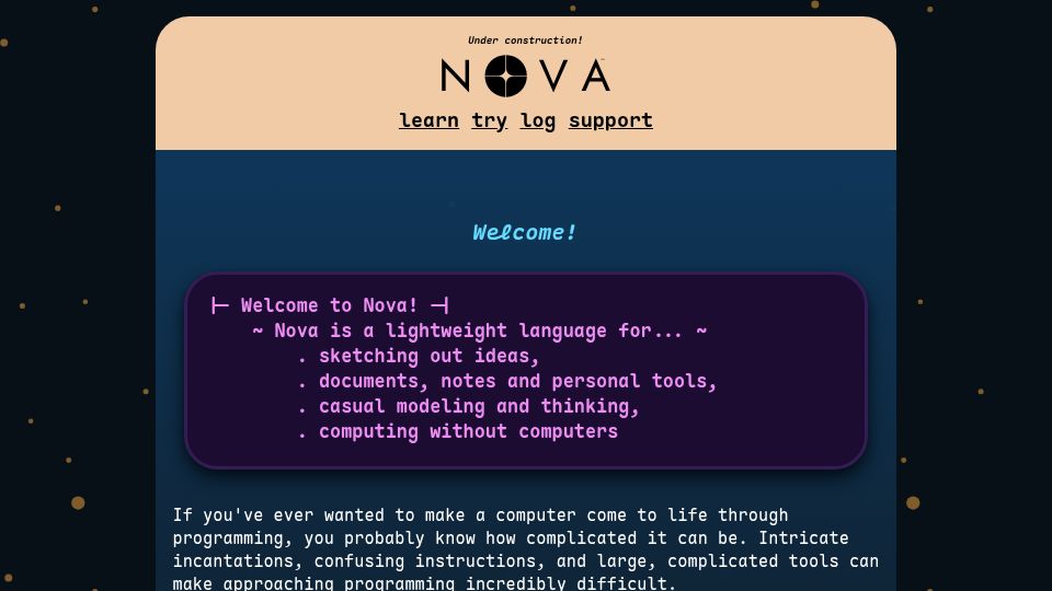 Screenshot of nova-lang.net: Nova Programming Language