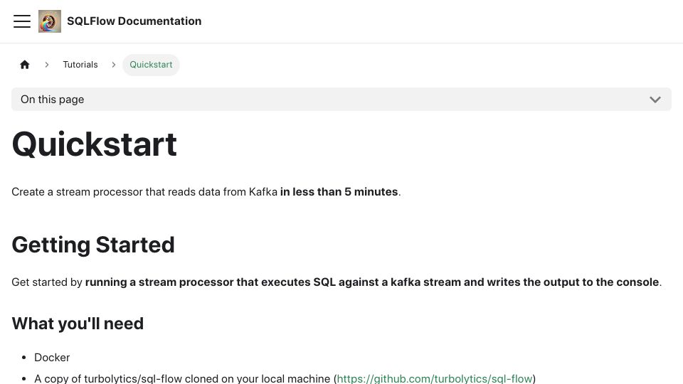 Screenshot of sql-flow.com: Show HN: DuckDB for Kafka Stream Processing