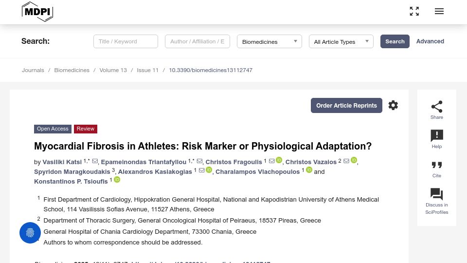 Screenshot of mdpi.com: Myocardial Fibrosis in Athletes: Risk Marker or Physiological Adaptation?