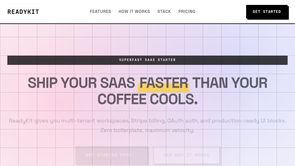 Screenshot of readykit.dev: Show HN: ReadyKit – Superfast SaaS Starter with Multi-Tenant Workspaces