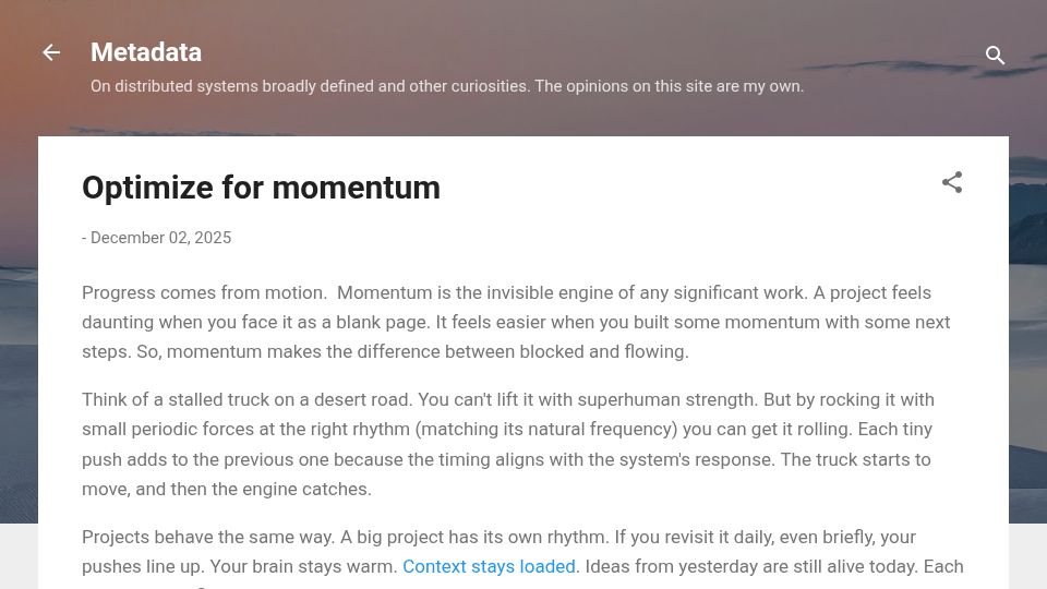 Screenshot of muratbuffalo.blogspot.com: Optimize for momentum