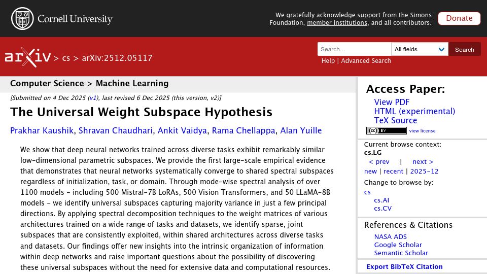 Screenshot of arxiv.org: The universal weight subspace hypothesis