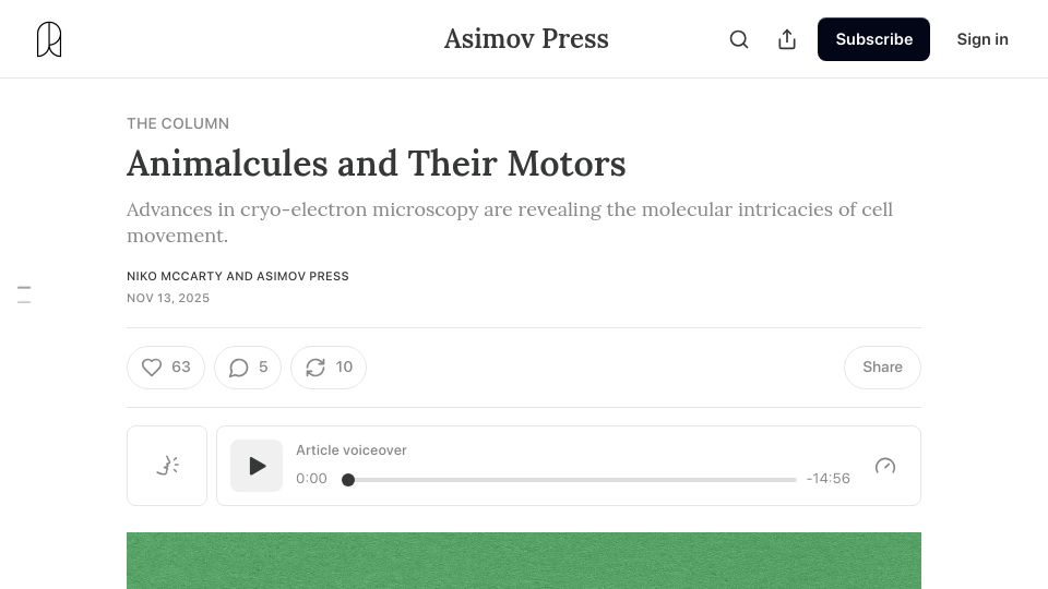 Screenshot of asimov.press: Animalcules and Their Motors