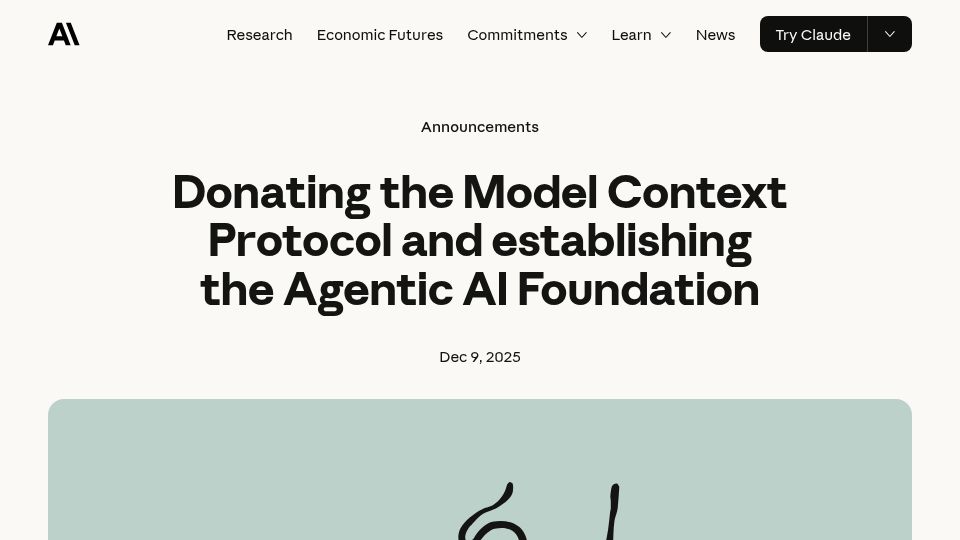 Screenshot of anthropic.com: Donating the Model Context Protocol and establishing the Agentic AI Foundation