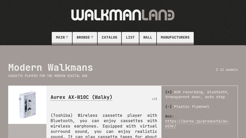 Screenshot of walkman.land: Modern Walkmans