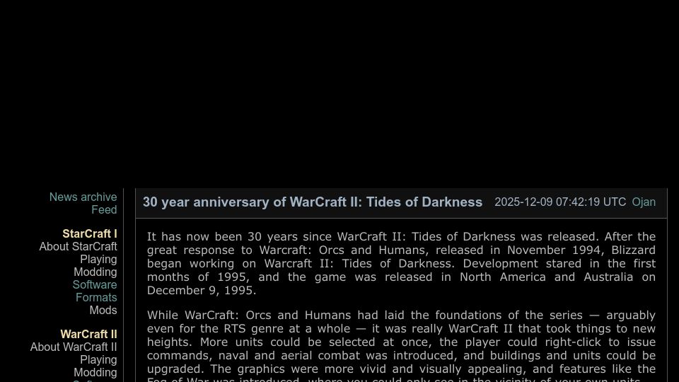 Screenshot of jorsys.org: 30 Year Anniversary of WarCraft II: Tides of Darkness