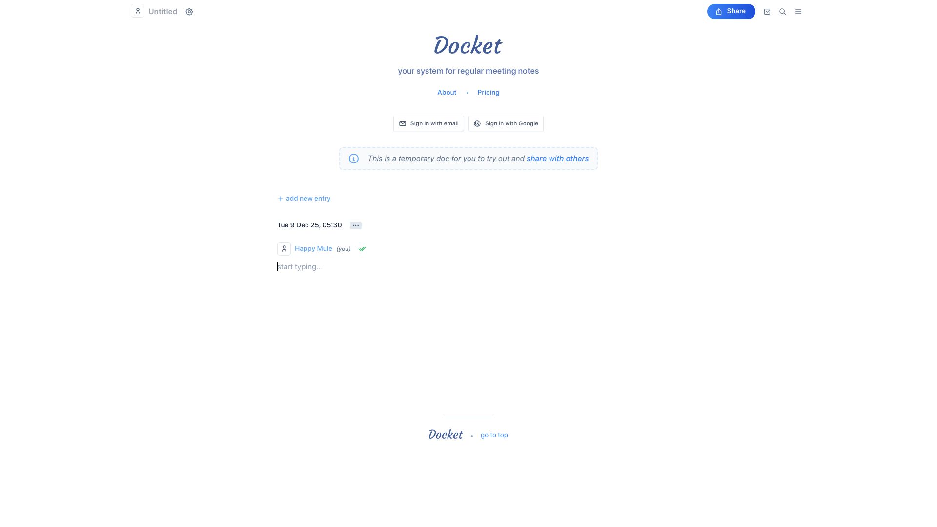Screenshot of withdocket.com: Show HN: I built a system for active note-taking in regular meetings like 1-1s