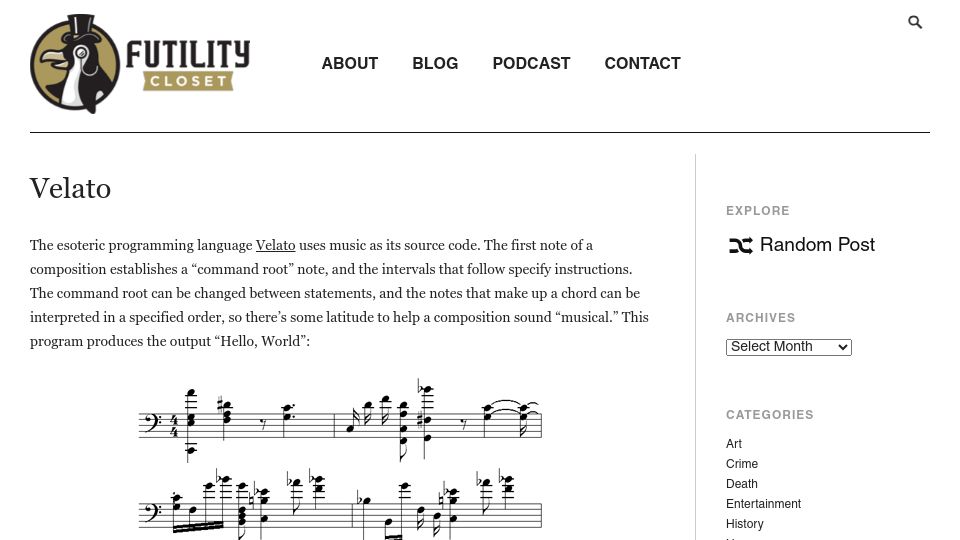 Screenshot of futilitycloset.com: Velato