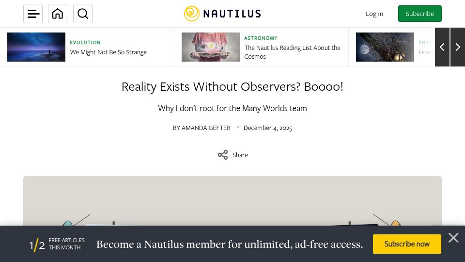Screenshot of nautil.us: Why I don’t root for the Many Worlds team
