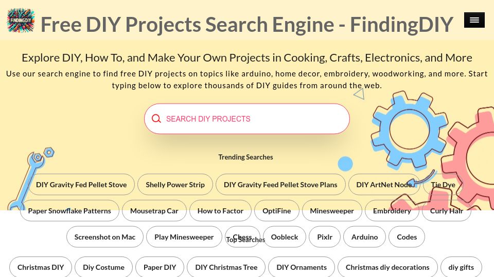 Screenshot of findingdiy.com: DIY Projects Search Engine