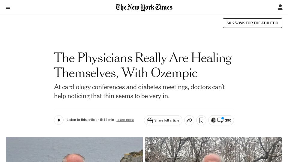 Screenshot of nytimes.com: The Physicians Are Healing Themselves, with Ozempic