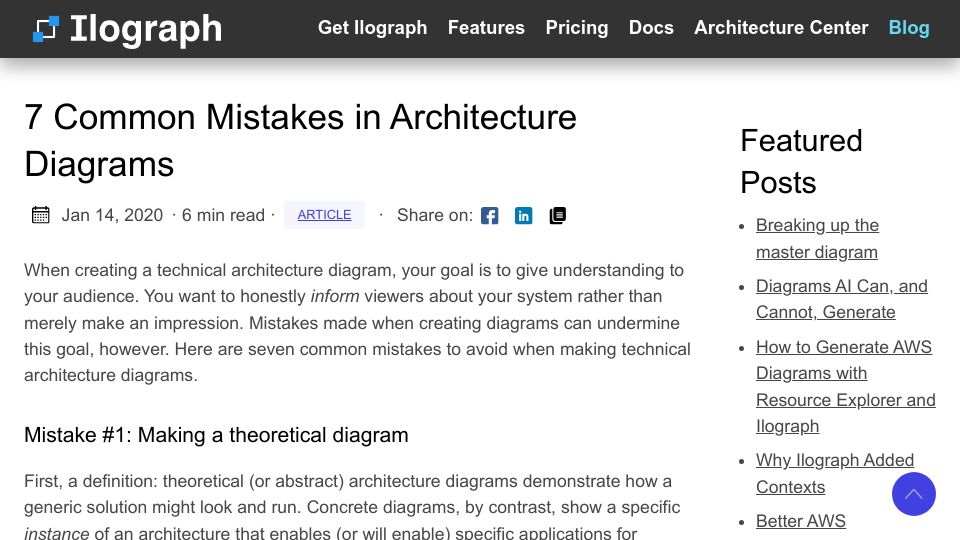 Screenshot of ilograph.com: Common mistakes in architecture diagrams (2020)