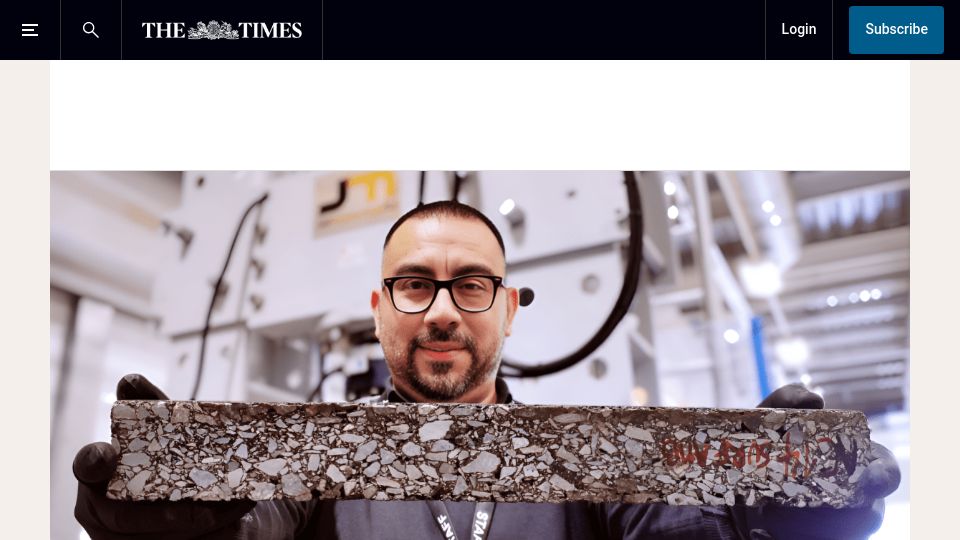 Screenshot of thetimes.com: Adding cooking oil to asphalt to create self-healing roads