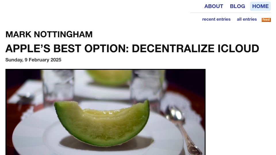 Screenshot of mnot.net: Apple's Best Option: Decentralize iCloud