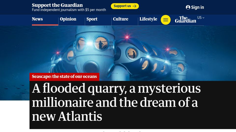 Screenshot of theguardian.com: An Anonymous Investor Is Spending Millions to Make Underwater Homes