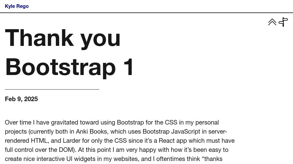 Screenshot of kylerego.github.io: Thank You Bootstrap 1