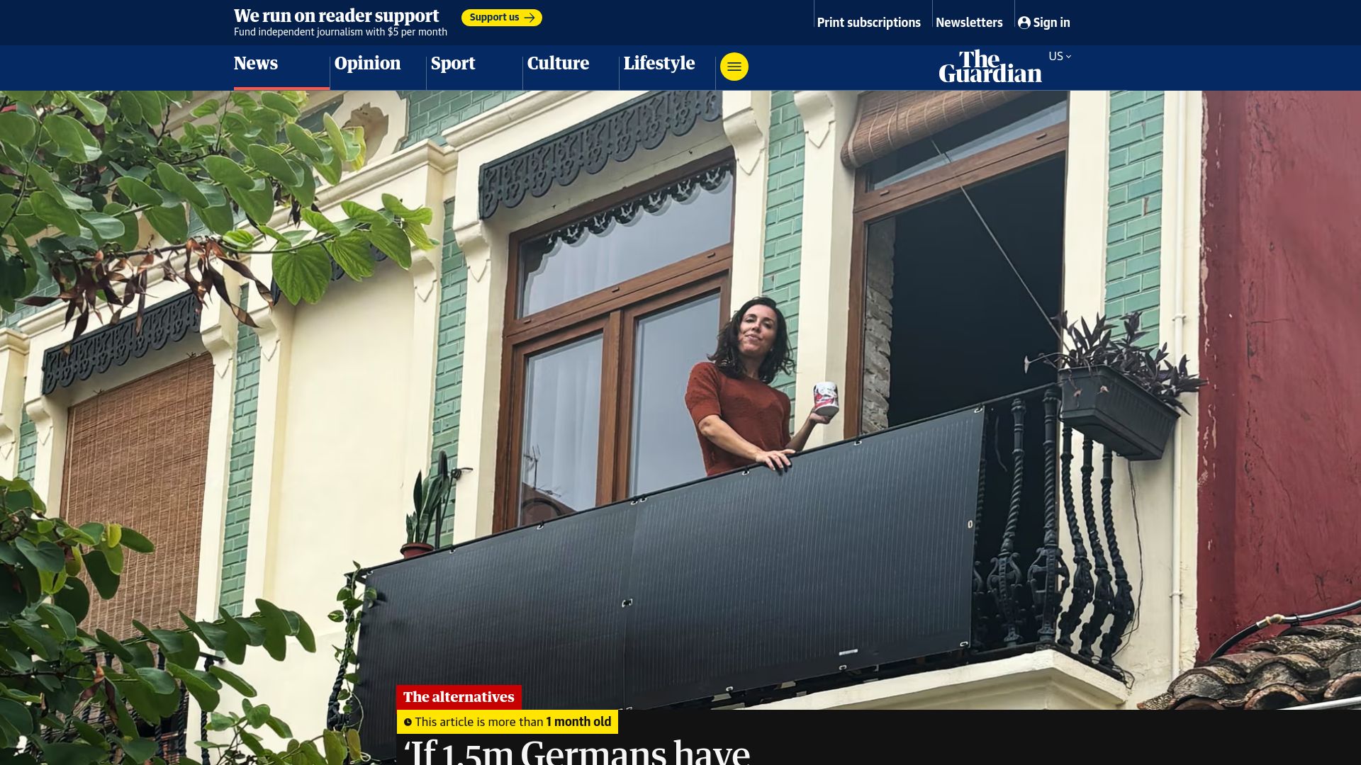 Screenshot of theguardian.com: Balcony solar is taking off