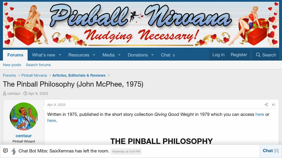 Screenshot of pinballnirvana.com: The Pinball Philosophy (1975)