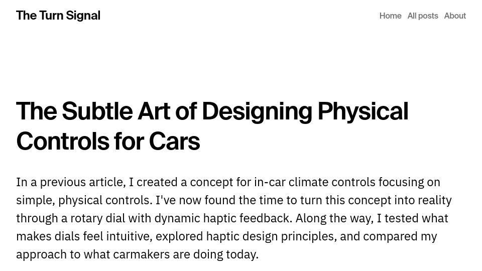 Screenshot of theturnsignalblog.com: The subtle art of designing physical controls for cars