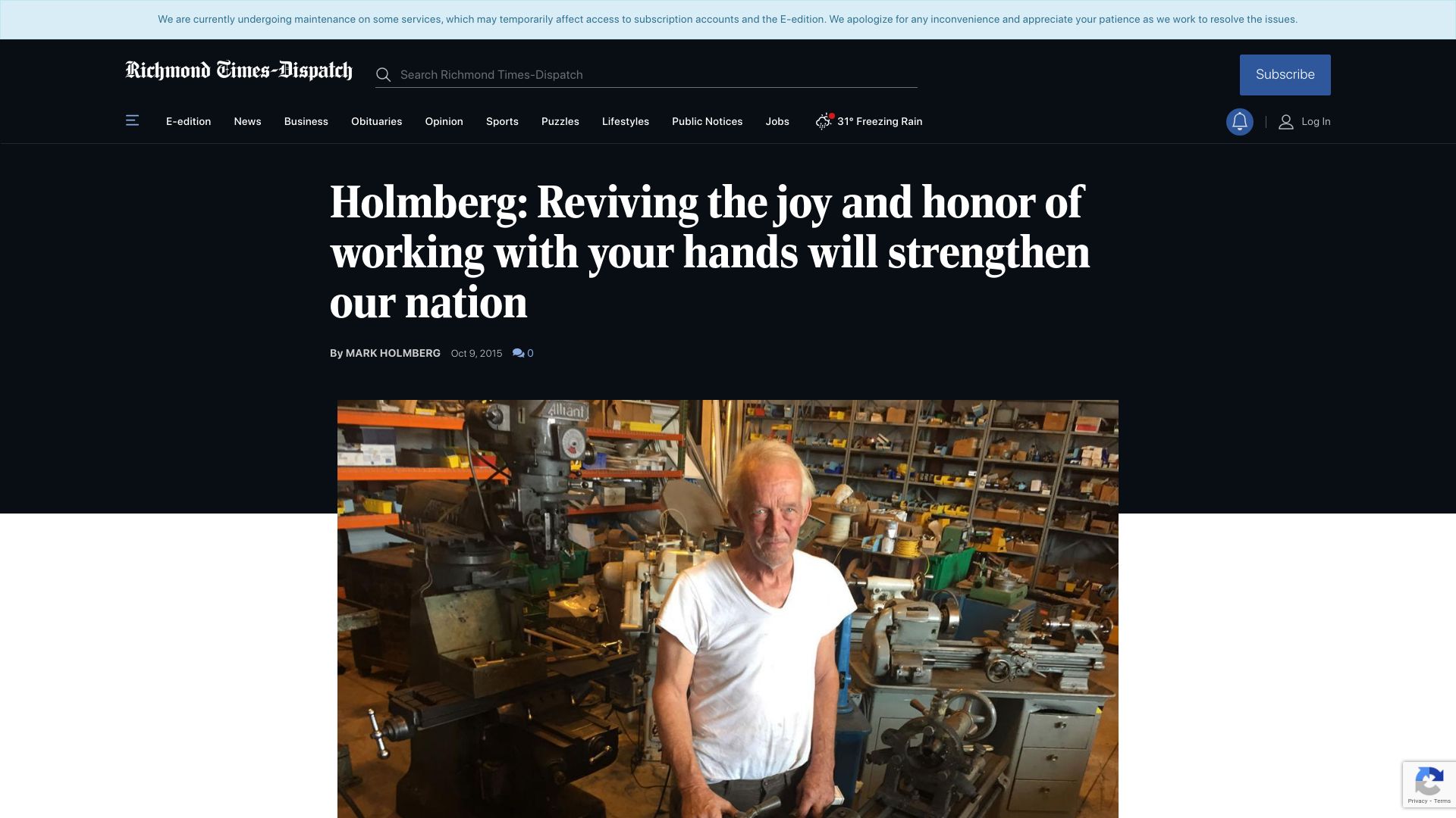 Screenshot of richmond.com: Reviving the joy and honor of working with your hands (2015)