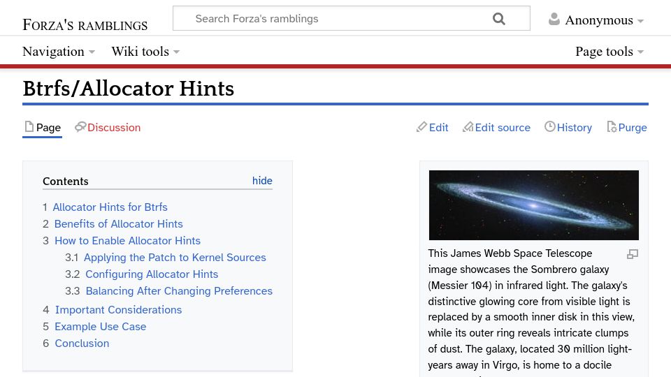 Screenshot of wiki.tnonline.net: Allocator Hints for Btrfs