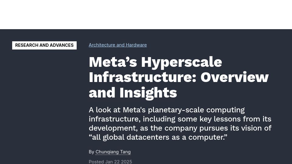Screenshot of cacm.acm.org: Meta’s Hyperscale Infrastructure: Overview and Insights