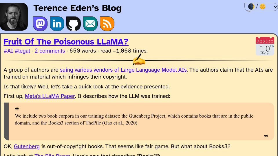 Screenshot of shkspr.mobi: Fruit of the Poisonous Llama? (2023)