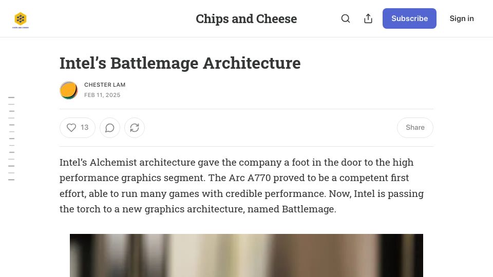 Screenshot of chipsandcheese.com: Intel's Battlemage Architecture
