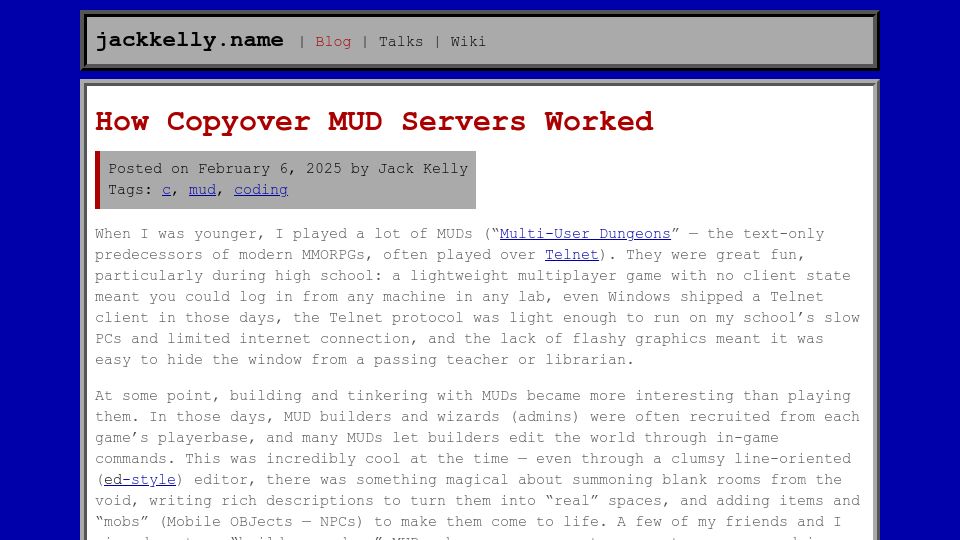 Screenshot of jackkelly.name: How Copyover MUD Servers Worked