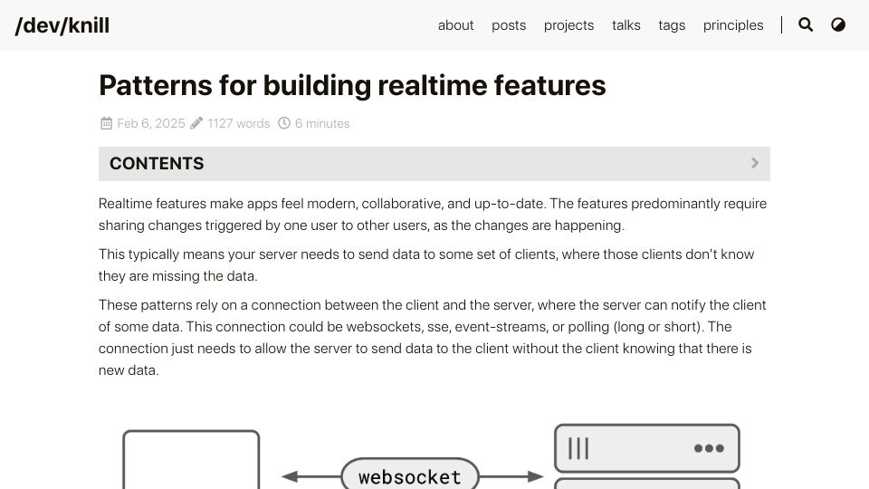 Screenshot of zknill.io: Patterns for Building Realtime Features