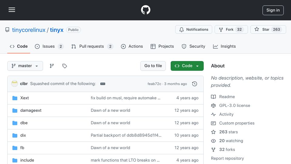 Screenshot of github.com: TinyX: Small Featured X Server